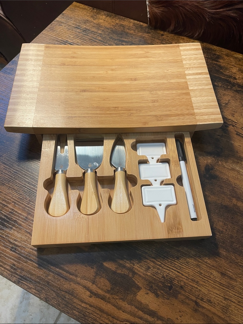 Toscana Bamboo Picnic Cheese Board Set with Drawer & 3 Cheese Tools